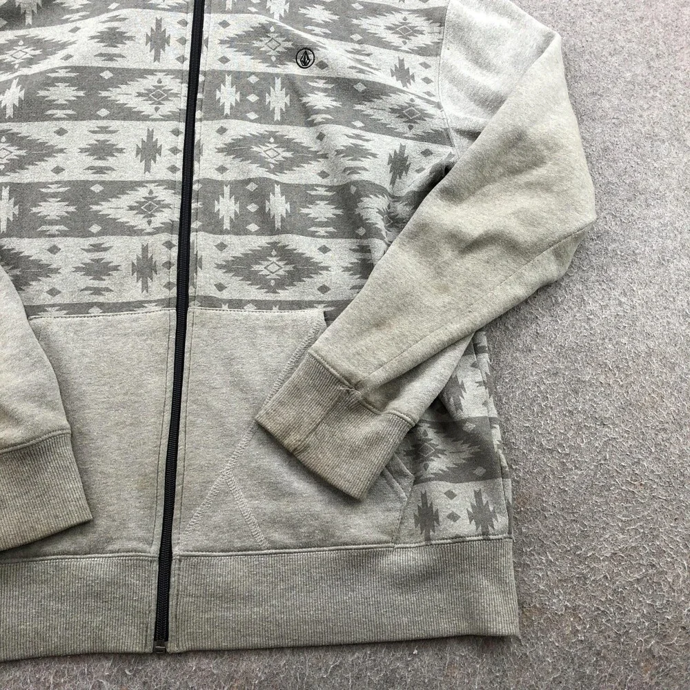Volcom Hoodie Mens Large Gray Aztec Fleece Full Zip Sweatshirt Pockets Geometric - Picture 3 of 12